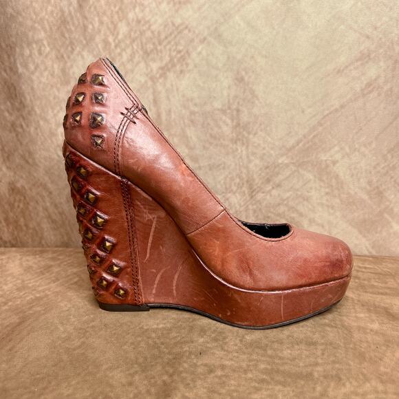 Calvin Jeans Hillary High Heel Platform Wedge Studded Heels Dusty Maroon McBling - Picture 7 of 11